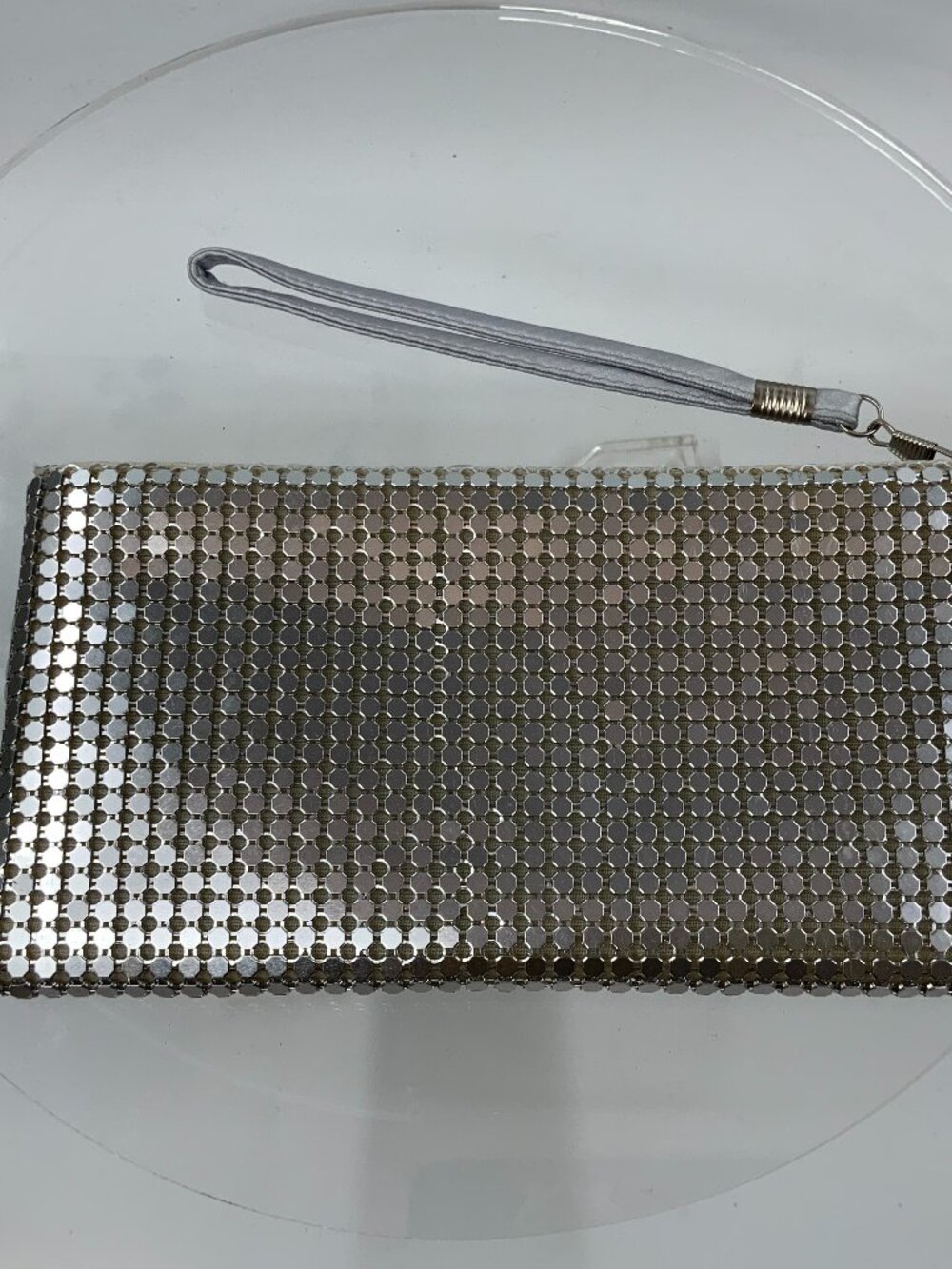Vintage Silver Metal Mesh Sequin Wristlet Clutch
